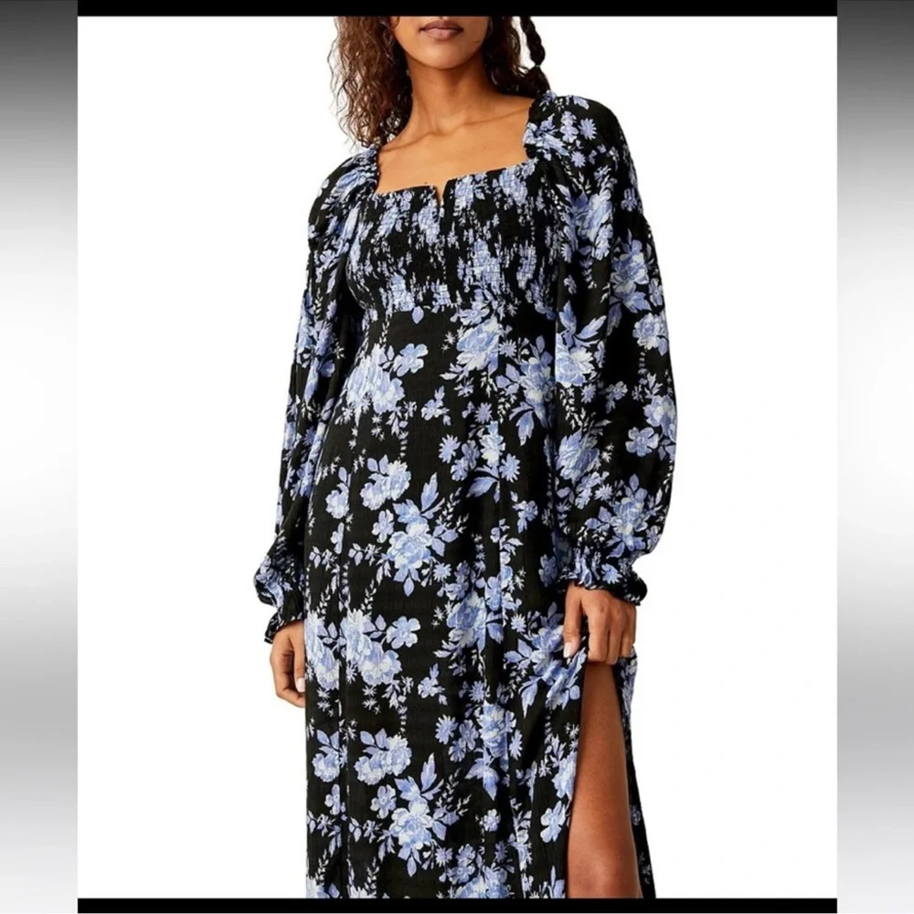 NWT Free People Jaymes Floral Print Square Neck Long Sleeves Midi Dress - Picture 9 of 14